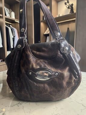 Nicole Brown Textured Hobo Shoulder Bag with Silver Accent